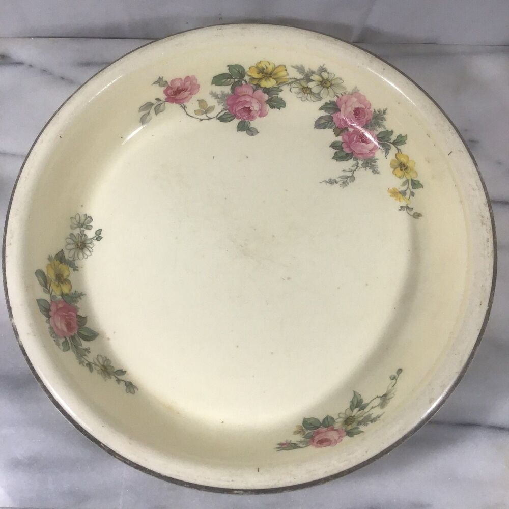 Vintage Homer Laughlin OvenServe Virginia Rose Floral Pie Plate Silver Rim 10"